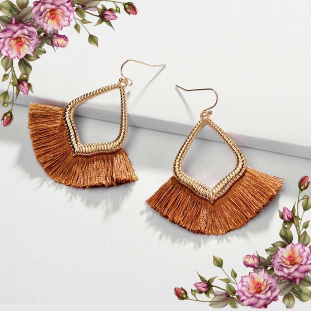 Elegant Gold and Brown tassel Fringe Earrings‎